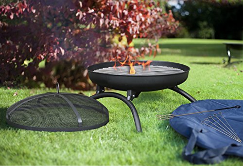 58167 Camping Portable Firebowl with BBQ Grill and Folding Legs - Black
