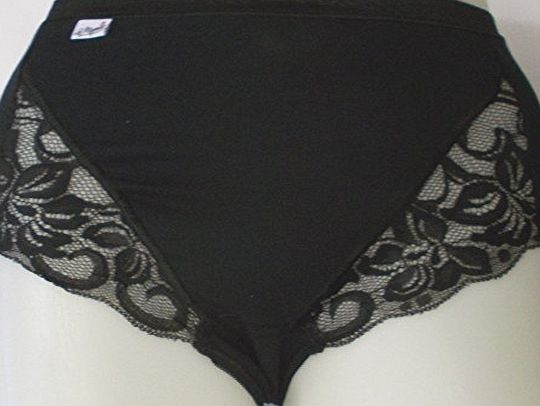 La Marquise 3 Pairs Ladies Black Combed Cotton Maxi Briefs, Full Coverage Knickers with Lace size 16