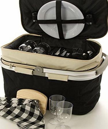 La Roca 4 Person La Roca Fabric Basket Picnic Hamper Black, Picnic Basket