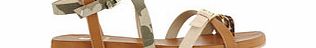 Camouflage and tan suede-effect sandals
