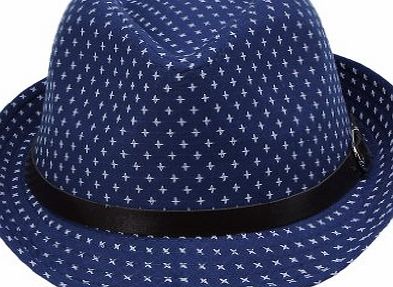 La Vogue Fedora Trilby Hat Cross Points Belt Band Jazz Cap Blue