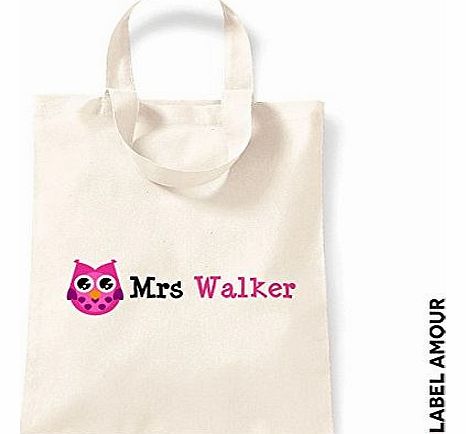 Perosnalised Owl Thank You Teacher Tote Bag (Pink)