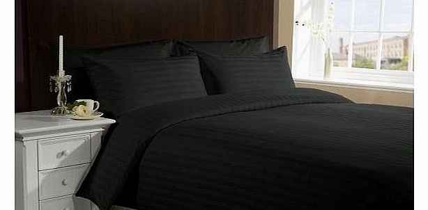 Lacasa Bedding 600 TC Egyptian cotton Duvet Set Italian Finish Stripe (UK Double , Black )