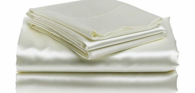 Lacasa Bedding Satin Fitted Sheet Italian Finish Solid ( Uk Single , Ivory )