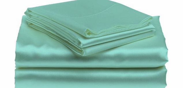 Lacasa Bedding Satin Flat Sheet Italian Finish Solid ( Uk Single , Aqua Blue )