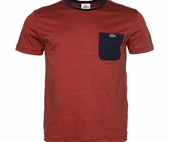Lacoste 2015 Mens TH8109 Fine Stripe T-Shirt - Orangeraie/Navy - Size 5 - L