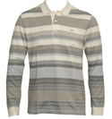 Cream and Grey Long Sleeve Slim Fit Polo Shirt