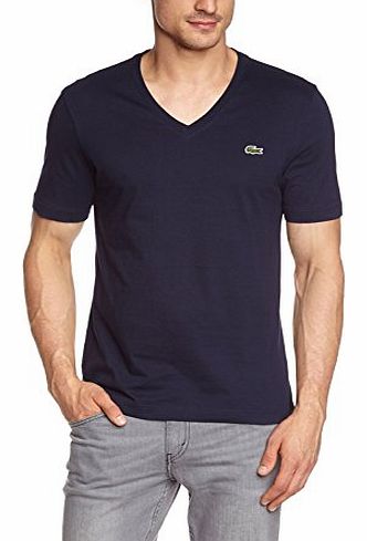 Lacoste L!ve Mens TH6522-00 Plain V-Neck Short Sleeve T-Shirt, Blue (NAVY BLUE 166), Medium (Manufacturer Size: 4)