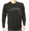 Lacoste Mens Black with Grey Logo Long Sleeve Cotton T-Shirt