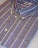 Lacoste Mens Blue & White Stripe Cotton Short Sleeve Shirt