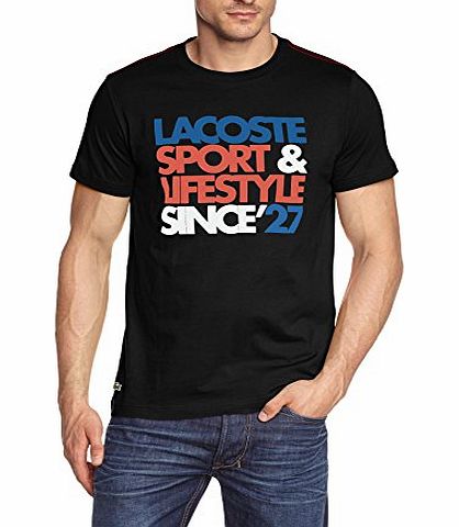 Lacoste Mens Crew Neck Short Sleeve T-Shirt - Multicoloured - Mehrfarbig (BLACK/OLYMPUS-REDCURRANT BUSH-WHITE-OLYMPUS NBZ) - Medium