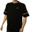 Mens Lacoste Black Cotton T-Shirt with Orange- Beige & White Piping