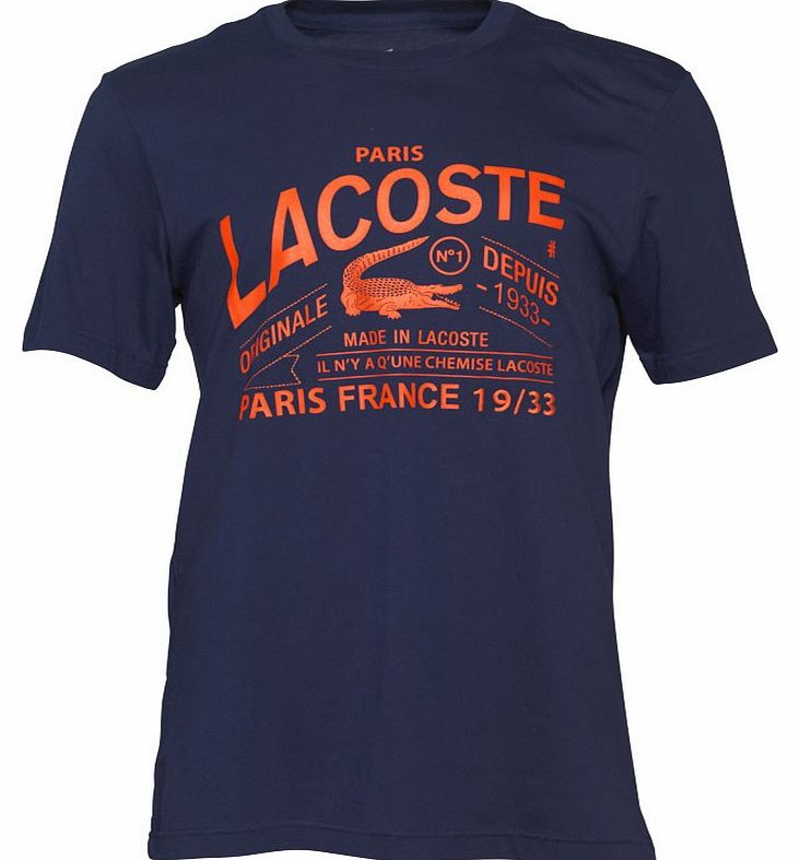 Mens Printed Lacoste T-Shirt Blue/Orange