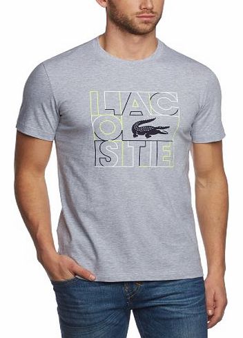 Lacoste Mens Short Sleeve Printed Sport T-Shirt, Chinese Silver/Marine/White, Small (Manufacturer Size: 3)