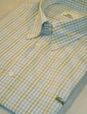 Lacoste Mens Sky Blue & Green Check Cotton Short Sleeve Shirt