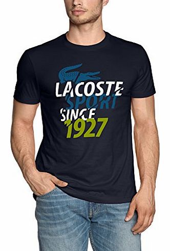 Lacoste Mens TH2347-00 Crew Neck Short Sleeve T-Shirt, Multicoloured (Navy Blue/Lima-White-Raffia Matting N6S), Large (Manufacturer size: 5)