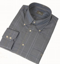 Mid Blue Checked Long Sleeve Cotton Shirt (Slim Fit. Silver Croc)