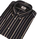 Lacoste Navy with Light & Dark Beige Stripe Long Sleeve Cotton Shirt