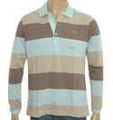 Sky Blue and Brown Stripe Long Sleeve Pique Polo Shirt