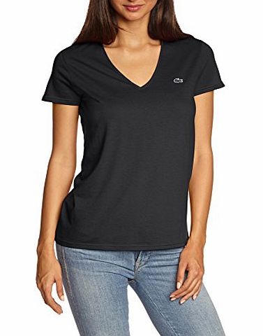 Lacoste Womens TF5725-00 V-Neck Short Sleeve T-Shirt, Black (Black 031), Size 14 (Manufacturer size: 40)