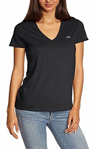 Lacoste Womens TF5725-00 V-Neck Short Sleeve T-Shirt, Black (Black 031), Size 16 (Manufacturer size: 42)