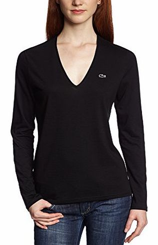 Lacoste Womens V-Neck Long Sleeve T-Shirt - Black - Schwarz (BLACK 031) - 14