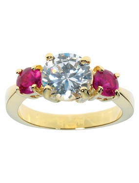 9ct Gold Plated 3-Stone Ruby and Cubic