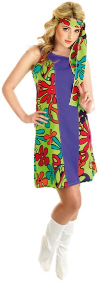 Ladies Costume: Hippy Print Dress (Size: X-Small)