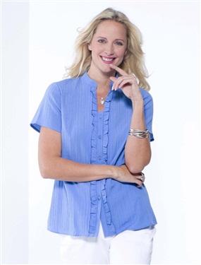 Ladies Crinkle Fabric Blouse with Frilled Front