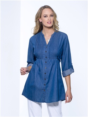 Ladies Demin Blouse with Pleated Front