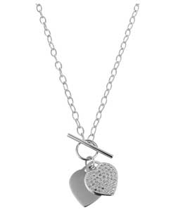 Ladies Ice Sterling Silver Cubic Zirconia Heart T-Bar Chain