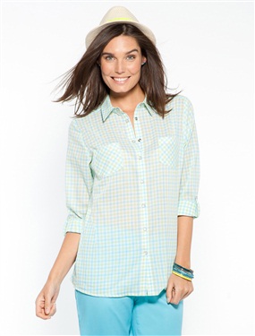 Ladies Long-Sleeved Gingham Check Blouse