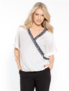 Monochrome Kimono Sleeve Cr&ecirc;pe Blouse