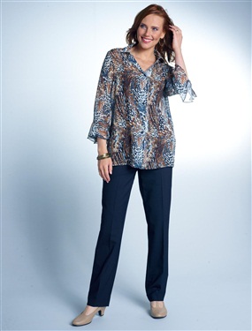 Ladies Sheer Voile Leopard Print Blouse