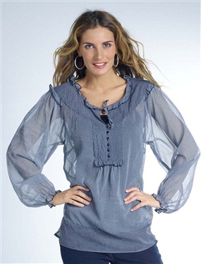 Ladies Two-Tone Frilled Neck Blouse
