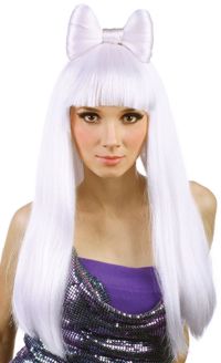 Ladies Wig: Long White with Bow