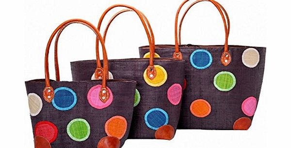 Lady Isla Fashion Ladies New Pretty Polka Dots Raffia Handbag/Shppers Basket. Available in Large, Medium or Small Size (Small)