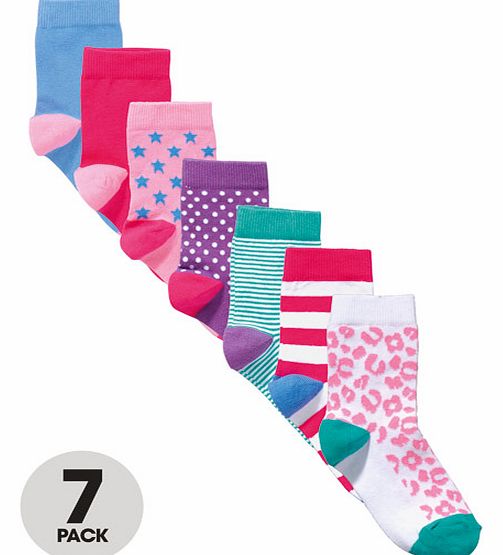 Pack of Seven Girls Print Socks