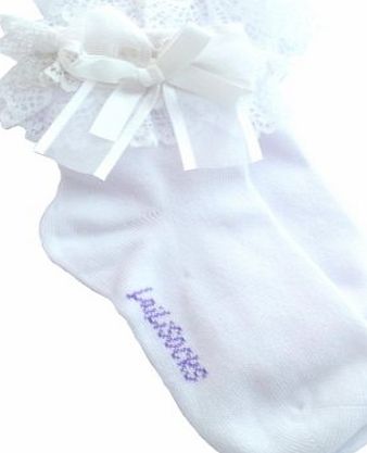 Laili Baby/Girl Pack of 2 Super Soft Lace Frilly WHITE Ankle Socks Age 1 2 3 4 5 6 7 (Large (Age 5-7))