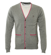 Grey and Pink Button Fastening Cardigan