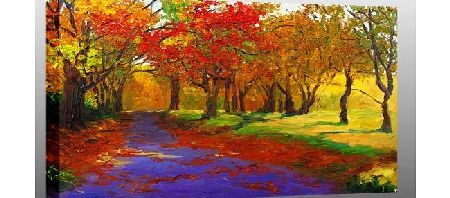 CANVAS PICTURE AUTUMN FOREST LANDSCAPE PAINTING mounted and ready to hang 34 x 20 inches (86 x 52 cm)
