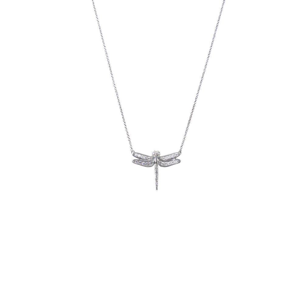 large Dragonfly Necklace - White Gold