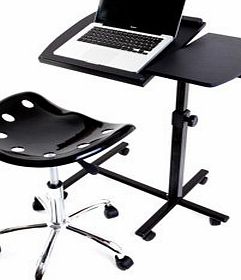 Lavolta Laptop Table Stand Desk with Mouse Board for up to 16`` Notebooks - Adjustable-Angle Swivel Top - Adjustable Height - Metal Frame - Easily Moved by Casters - Black