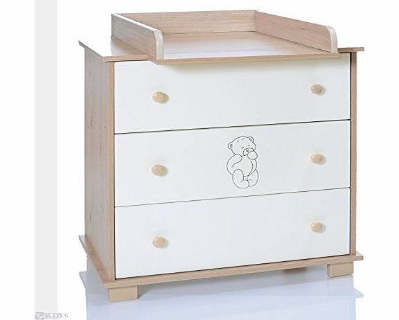 Baby Changing Chest Bear - Nursery Furniture Changer Unit With 3 Drawers - Baby Changing Table removeable