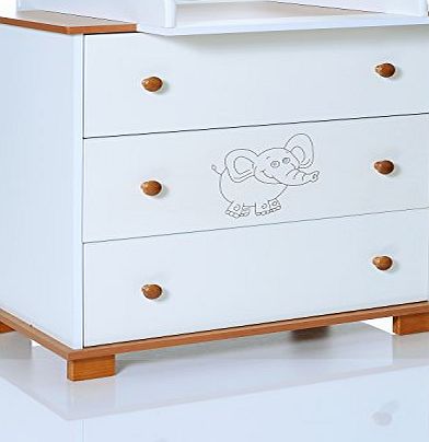 Baby Changing Chest Elephant - Nursery Furniture Changer Unit With 3 Drawers - Baby Changing Table removeable
