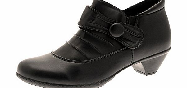 LD Outlet NEW WOMENS COMFORT FLEXI SOLE MID LOW HEEL RIDING ANKLE BOOTS FAUX LEATHER LADIES GIRLS SHOES BLACK PLEATED STRAP SIZE UK 4