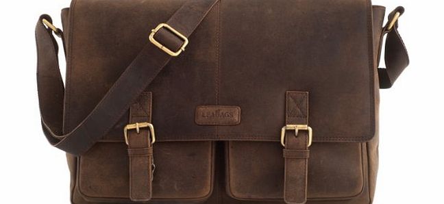 LEABAGS - Satchel ``CAMBRIDGE`` 38x33x10 cm Retro Vintage Style Genuine Buffalo Leather Unisex Briefcase Messenger College Office Laptop Bag - Nutmeg