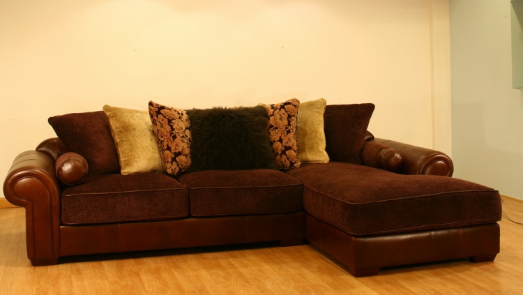 leather / Fabric Corner Group Sofa With Cushions