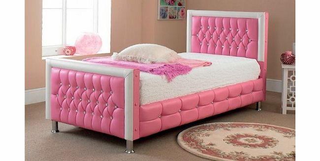 Leather Bed 3ft Single Pink Leather Bed With white Broder