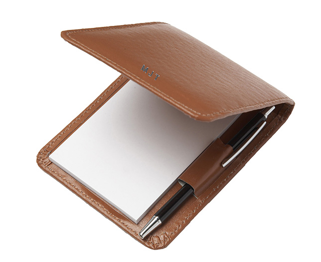 leather Notepad and Pen - Tan Personalised